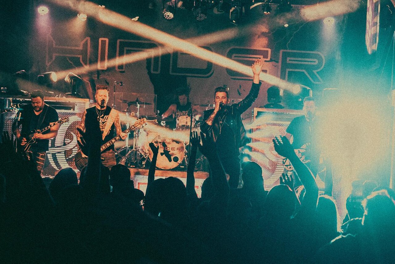 Headliner Hinder performing at another show