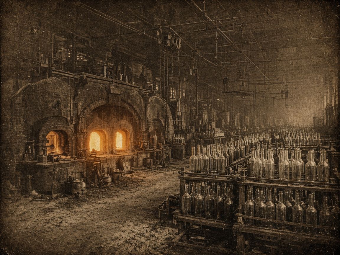 Illustration of a historic glass works