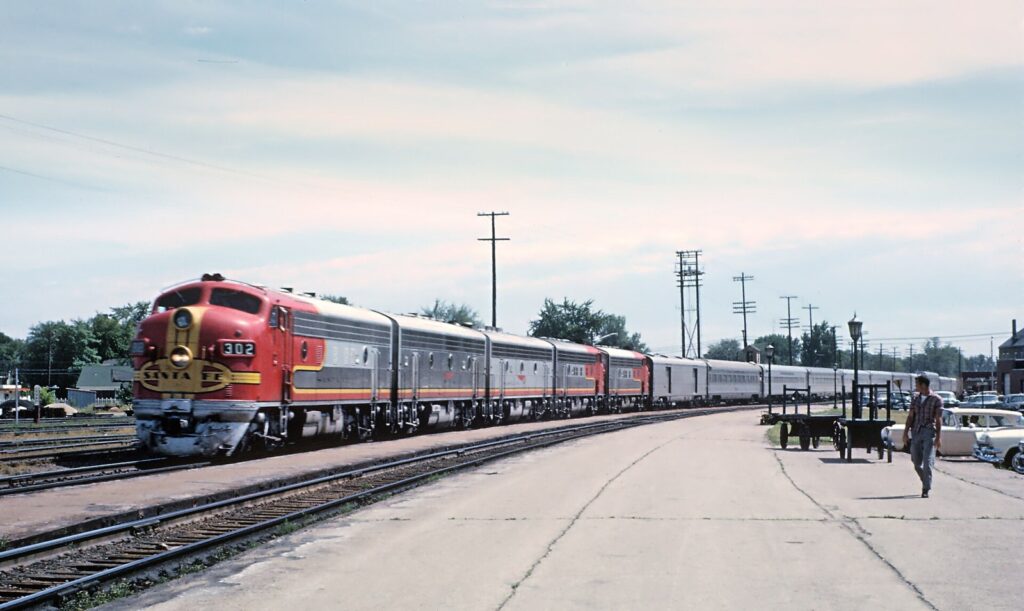 Santa Fe "Warbonnet" passenger train at Streator, July 1963