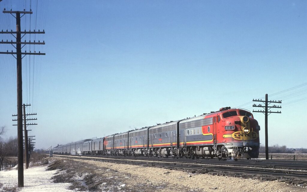 Train 18, the Super Chief–El Capitan, east of Streator, January 28, 1967