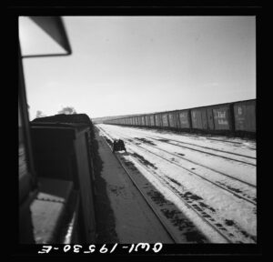 Related view: Streator, Illinois. Going through the Atchison, Topeka and Santa Fe Railroad yard. In the background is a  (2)