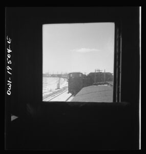 Related view: Streator (vicinity), Illinois. Passing an eastbound freight train on the Atchison, Topeka and Santa Fe Rai